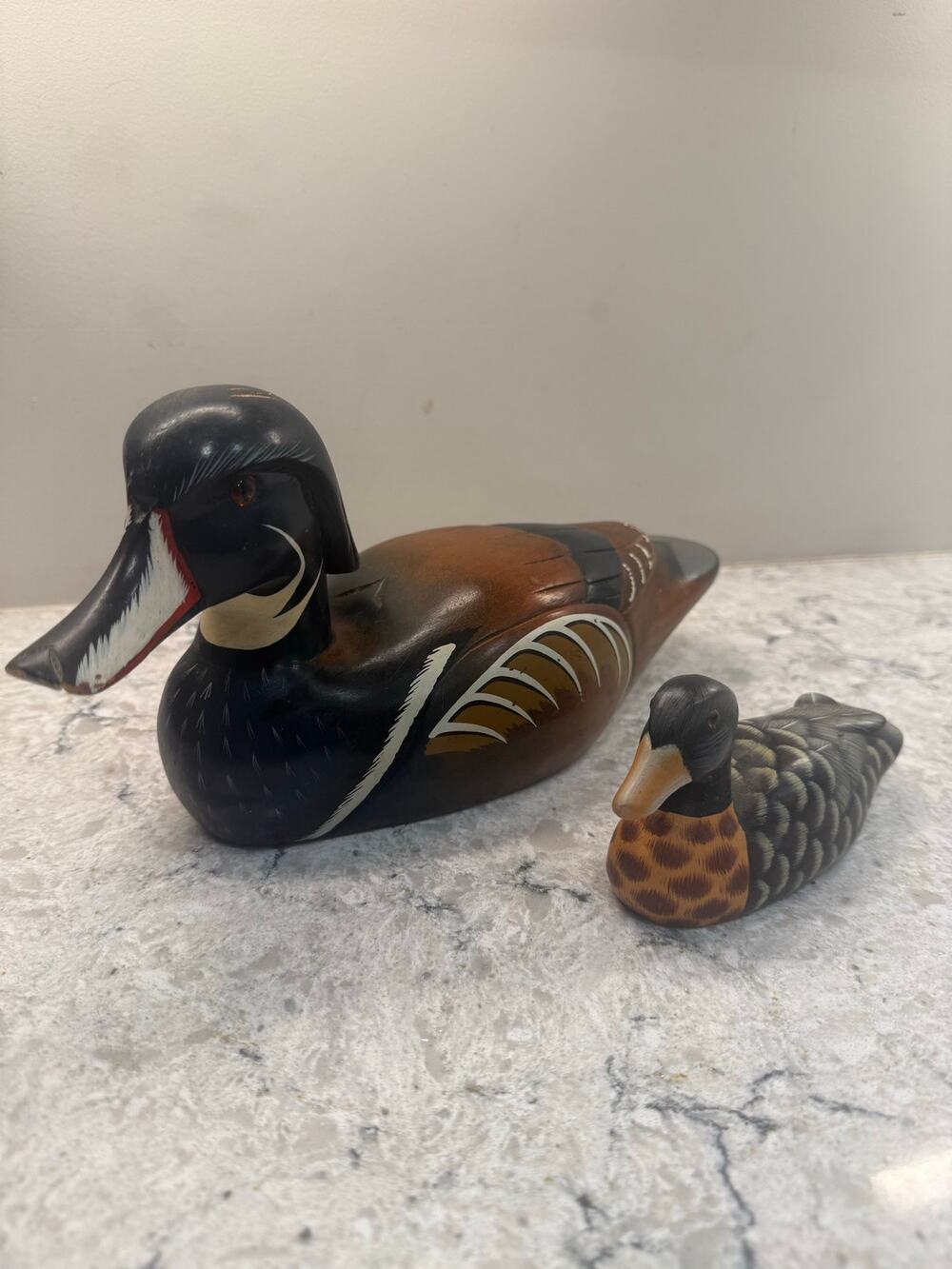 Set of 2 Vintage Decorative Hand-carved & Painted Wood Duck Decoy